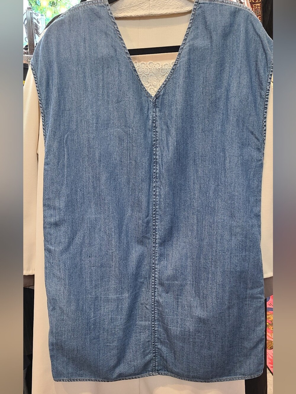 TNA (Golden) Light Blue Denim V-Neck Dress